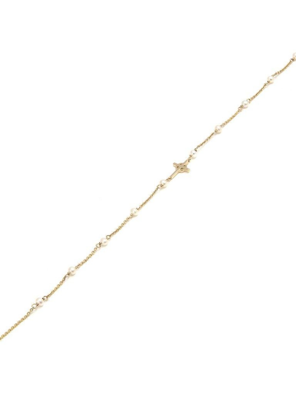14K Real Solid Yellow Gold Natural Pearl Cross Bracelet 7+1"